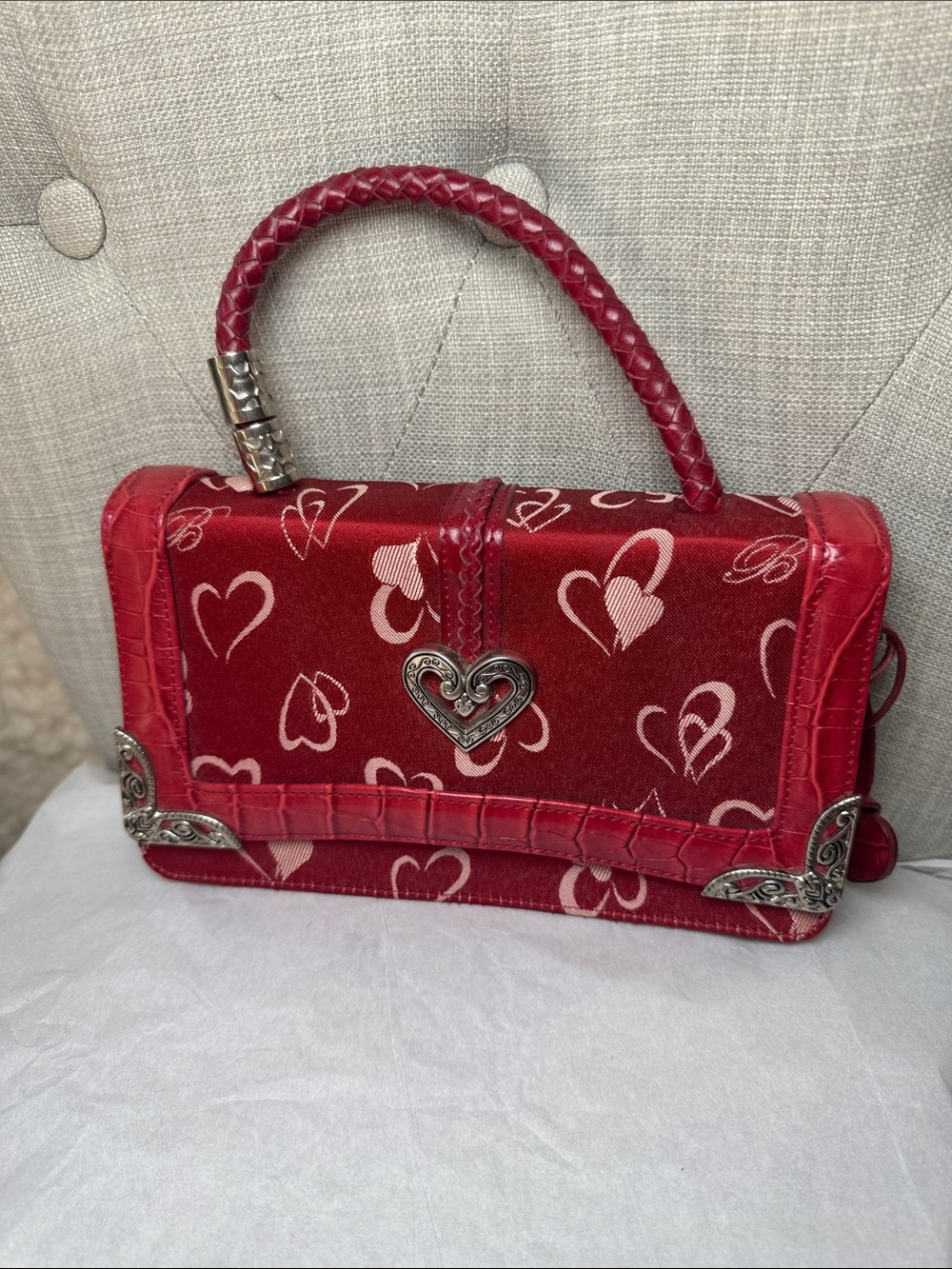 Brighton Red vantage Heart-Print Top-Handle Satchel